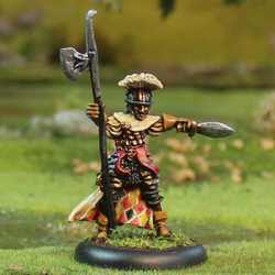 Condottieri by Oakbound Stuido. A lead pewter miniature holding a short sword in front and a staff in the other hand for your tabletop and RPGs.