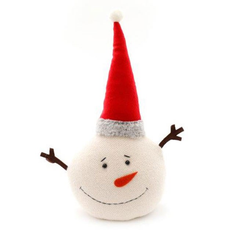 Snowman Doorstop. A happy snowman door weight wearing a red hat, with a carrot nose and stick arms.