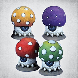 Shroomies Large by Crooked Dice a packed of four large shroomies with little feet and one large eyeball. They are 20mm high with integrated bases and would be rather 'fun guys' to add to your tabletop gaming and RPGs. 