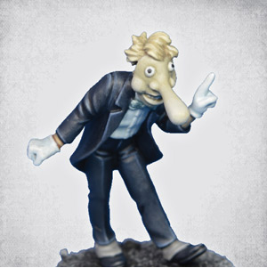 Psycho Killer by Crooked Dice a white metal 28mm scale miniatures for your tabletop games representing a large nosed masked killer wearing a suit and gloves