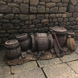 Good Stack 3 by Crooked Dice contains barrels, sack and rubble to decorate your gaming table, add to your diorama or as scatter for your RPG. Sculpted by Jens Beckmann, cast in resin and provided unpainted.   