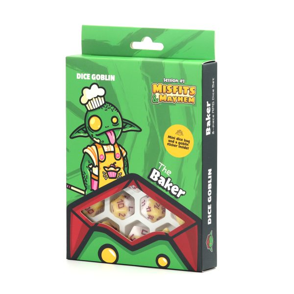 Dice Goblin Baker - RPG Dice Set with Mini Dice Bag & Sticker