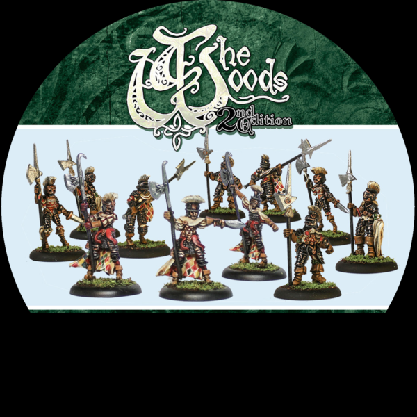 Fae Martial Phalanx by Oakbound Studio. A set of 11 lead pewter miniatures supplied with 30mm round lipped bases. Wonderfully armoured Fae warriors for your tabletop.