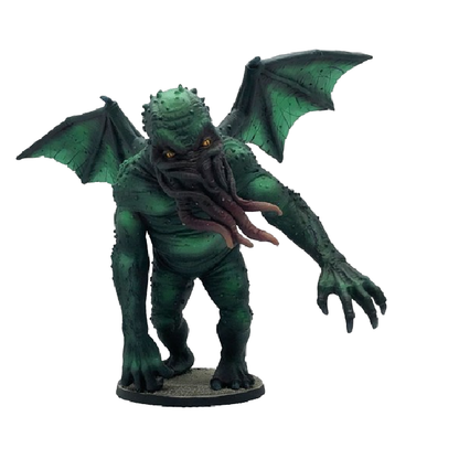 Great Cthulhu by Crooked Dice a resin multi part 28mm scale miniatures for your tabletop games, a Lovecraftian inspired figure of an ancient god. Cthulhu stands approximately 90mm tall to the top of the head or 120mm to the top of the wings and is a multi part resin kit that needs assembly