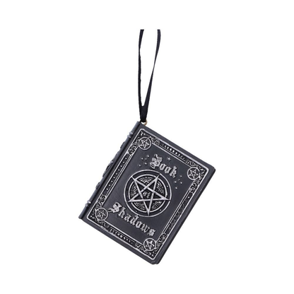 Book of Shadows Hanging Ornament by Nemesis Now. Crafted from polyresin and hand painted in a black and silver finish