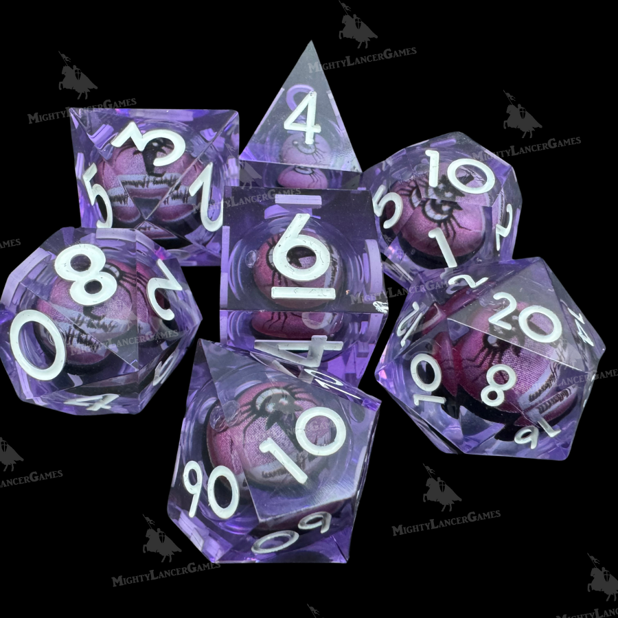Spider Wearing a Hat Purple Liquid Core Dice Set