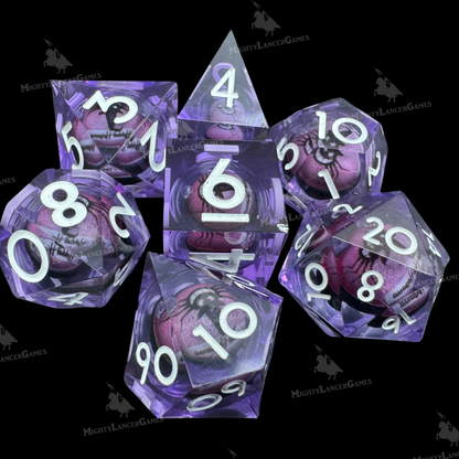 Spider Wearing a Hat Purple Liquid Core Dice Set