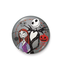 Nightmare Before Christmas Jack & Sally Pin Badge. A round badge featuring Jack and Sally from Nightmare Before Christmas