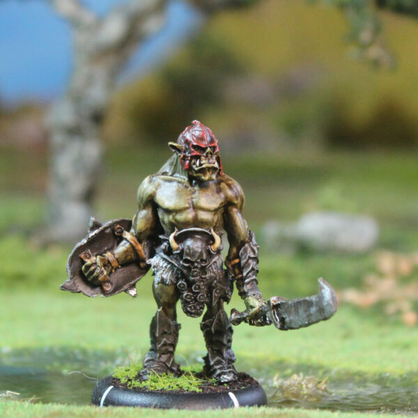 Stallu Redcap number 1 by Oakbound Studio. A multi part lead pewter miniature of a redcap warrior holding a shield and sword