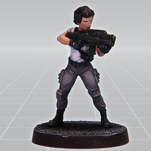 Unlikely Interloper Xenos Fighter by Crooked Dice a white metal 28mm scale miniatures for your tabletop games representing a female fighter holding a sci fi style gun ready to take down any Aliens in her path