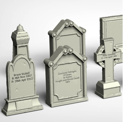 Gravestones by Crooked Dice, a pack of resin miniature gravestones useful to decorate your gaming table, Halloween diorama, to use as objective markers and more