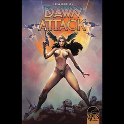Frank Frazettas Dawn Attack #1 from Opus Comics by Jody Houser and Eric Campbell with art by Dan McDaid and Diego Yapur and cover art A by Santi Casas.