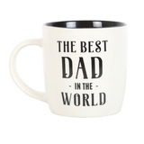 A white mug with the words The Best Dad in The World in black and a black inside making a great gift and showing the father figure in your life that they are the best whether it is a birthday, Christmas, Fathers Day or you just want to let them know how great they are.