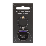 A keyring featuring a black cauldron with purple bubbles and the words Witches Brew in silver on the front, making a great gift for your mystical friend or yourself.