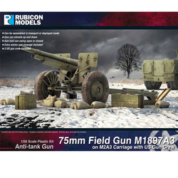 A Rubicon 1/56 Scale Model plastic kit to replicate the US army 75mm Field Gun M1897 on M2 carriage