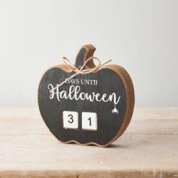 A black Halloween Countdown Pumpkin helping you count down the month to Halloween. A pumpkin shaped calendar with white writing and white number blocks making a great edition to your home or a gift for a spooky loving friend.