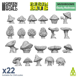 Chunky Mushrooms from the Resin Bits by Green Stuff World. A pack of 22 3D printed ABS-like resin mushrooms