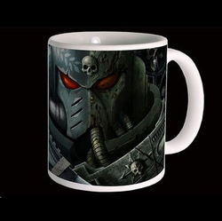 Warhammer 40k Frontispiece Mug. A white mug that will a make a great gift for a Warhammer 40k, or  Space Marine fan. 