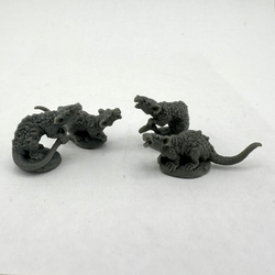 20322 Giant Rats by Julie Guthrie from the Reaper Miniatures Bones Black range. A limited edition (in Bones Black) RPG miniature representing four large rats in two different poses for your tabletop games