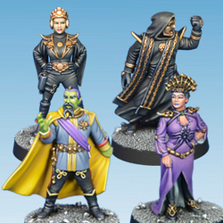 Galactic Villains by Crooked Dice, a pack of four 28mm scale white metal miniatures for your RPG or tabletop game representing two female and two male sci fi type characters in various poses.