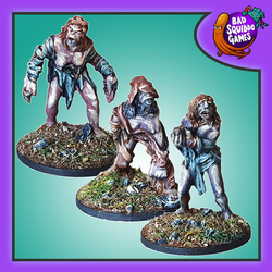 Bad Squiddo Games Swamp Ghouls. A pack of three metal miniatures representing a female ghouls who are slowly loosing their clothing as they shamble about looking for their next meal.