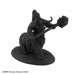 20916 Mamlord sculpted by Jason Wiebe from the Reaper Miniatures Bones Black range. A limited edition RPG miniature representing a large creature with a mammoths body and a human torso with tusks and holding a large mace like weapon for your tabletop games