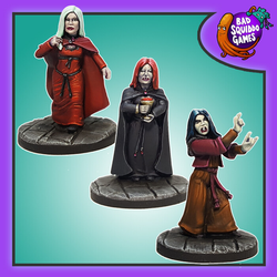 Bad Squiddo Games Vampire Acolytes. A set of three metal miniatures representing three female vampires in different poses, they are single piece figures for your RPGs and hobby needs.