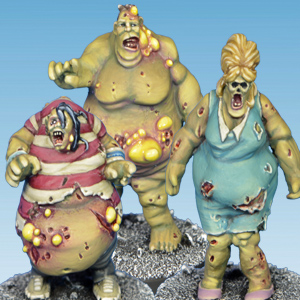 Bloater Zombies by Crooked Dice.&nbsp; A set of three metal figures representing zombies with various puss and injuries for your gaming table, dioramas and RPGs.&nbsp;&nbsp;