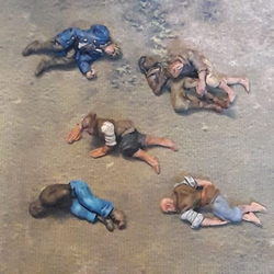 Dead Men by Iron Gate Scenery printed in resin for 28mm scale with four single dead men and one with two dead men together to help you decorate your tabletop games, RPGs, wargames and other hobby needs.