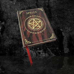 A wonderful A5 notebook with plain pages and glorious cover decoration, Mrs MLG thinks that the images do not do this book justice as the marbled red background shimmers and perfectly compliments the gold pentagram, decoration and the word Spells which is also present on the spine and gives this notebook a luxurious felling meaning this easy to carry notebook would make a lovely gift for a witch friend or yourself.   