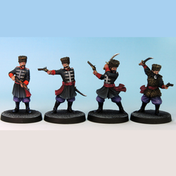 Borgo Pass Tribesmen by Crooked Dice.&nbsp; A set of metal figures of male soldiers wearing fur hats, boots and sporting very fine moustache for your wargames, RPGs and tabletop gaming needs.&nbsp;