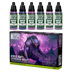 Darth Purple Paint Set by Green Stuff World. A set of 6 acrylic paints with an opaque and smooth matt finish to help you achieve a purple palette for your miniatures. Made using the new Green Stuff World Maxx Formula 