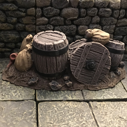 Good Stack 4 by Crooked Dice contains barrels, sacks and rubble to decorate your gaming table, add to your diorama or as scatter for your RPG. Sculpted by Jens Beckmann, cast in resin and provided unpainted.  