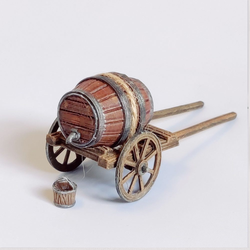 A Barrel Cart by Iron Gate Scenery in 28mm scale produced in PLA representing a wooden cart for moving your barrel in your RPGs and tabletop games.Contains one cart, two wheels, one barrel with tap and one bucket.</p> <p>Provided unpainted and requires assembly