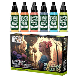 Pastel Colours Paint Set by Green Stuff World. A set of 6 acrylic paints with an opaque and smooth matt finish to help you achieve the pastel look you desire for your miniatures. Made using the new Green Stuff World Maxx Formula 