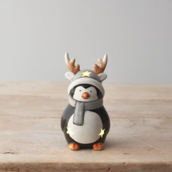 Penguin With Antlers LED Ornament