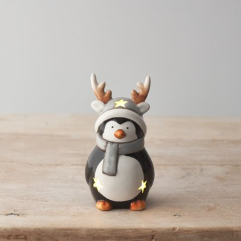 Penguin With Antlers LED Ornament