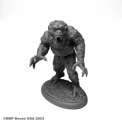 07099 Killer Ape sculpted by Jason Wiebe from the Reaper Miniatures Bones USA Dungeon Dwellers range. A great RPG miniature of a carnivorous primate for your gaming table.