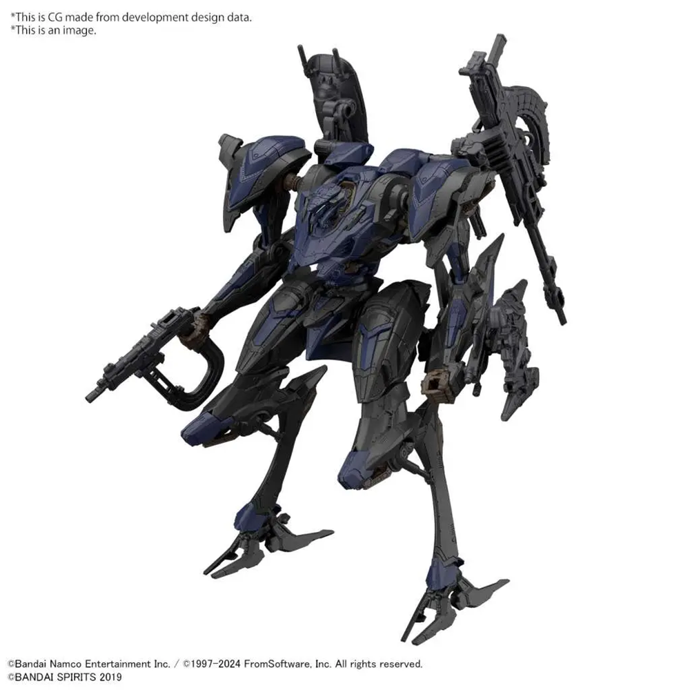 Mechanical figure with a dark blue and black colour scheme on a white background. 30mm Armoured Core Vi Schneider Nachtreiher/40e Steel Haze