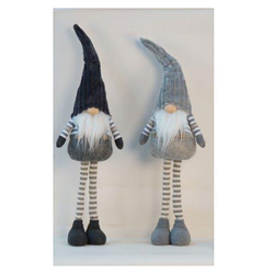 Grey Standing Gonk. Adorable festive gonk / Christmas gnome bringing whimsy and charm to your winter decoration, with telescopic striped legs and white beard.