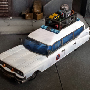 Paranormal Exterminators Vehicle PX1 by Crooked Dice.  A resin vehicle representing a converted hearse enabling paranormal investigators and exterminators to travel from one supernatural event to another.