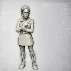 Girl Saturday by Crooked Dice.&nbsp; A metal miniatures representing a female wearing knee high boots and a mini skirt for your nostalgic RPGs and tabletop games.