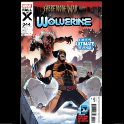 Wolverine #44 Sabretooth War Part 3 from Marvel Comics by Victor LaValle and Benjamin Percy with art by Cory Smith. Death has followed Logan for over a century. But as the blood pools and the gravestones pile up around him, what happens when Sabretooth kills again?
