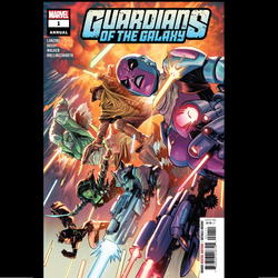 Guardians of the Galaxy Annual #1 from Marvel Comics written by Jackson Lanzing and Collin Kelly with art by Kev Walker. Groot has been on a journey for the past year, and all the growth and loss and heartache have been for this moment. Can the Guardians confront their pasts to ensure their family has a future? Grootfall comes to its triumphant conclusion
