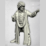 Temporal Traveller 4 by Crooked Dice.&nbsp; A metal figure representing a time traveller with curly hair and wearing a long scarf for your tabletop gaming needs.