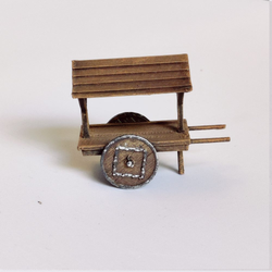 A pack of two Market Carts by Iron Gate Scenery in 28mm scale produced in PLA representing a wooden cart with wheels and a roof for your tabletop gaming, RPGs and hobby dioramas.