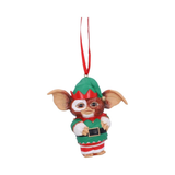 Gremlins Gizmo Elf Hanging Ornament - Nemesis Now Gremlins Christmas ornament. Gizmo dressed as an elf in a green hat and top with red and white stripe legs. 