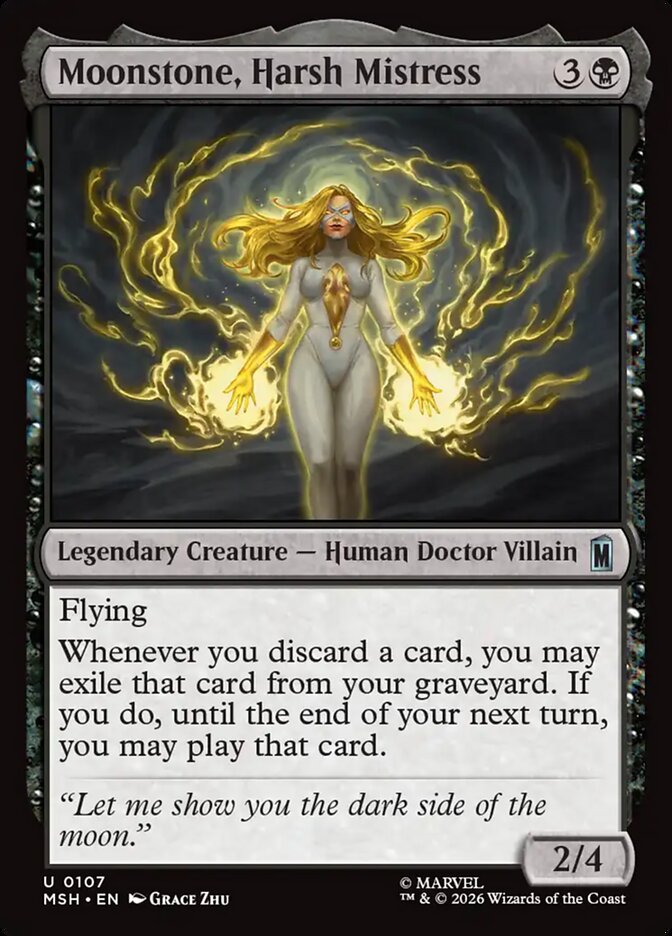 Marvel Superheroes Moonstone, Harsh Mistress Card Front