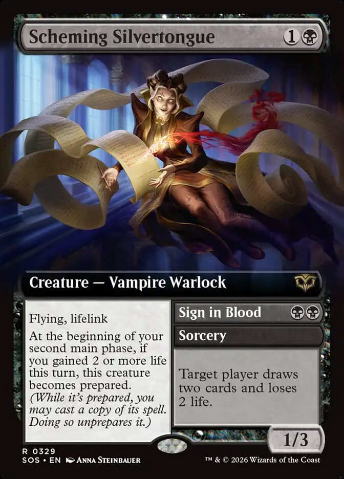 Scheming Silvertongue // Sign in Blood Secrets of Strixhaven Extended Art #329Card Front