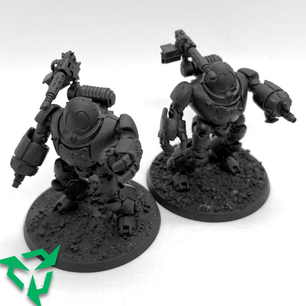 Preloved Assembled & Primed Adeptus Mechanicus Kastelan Robots Front